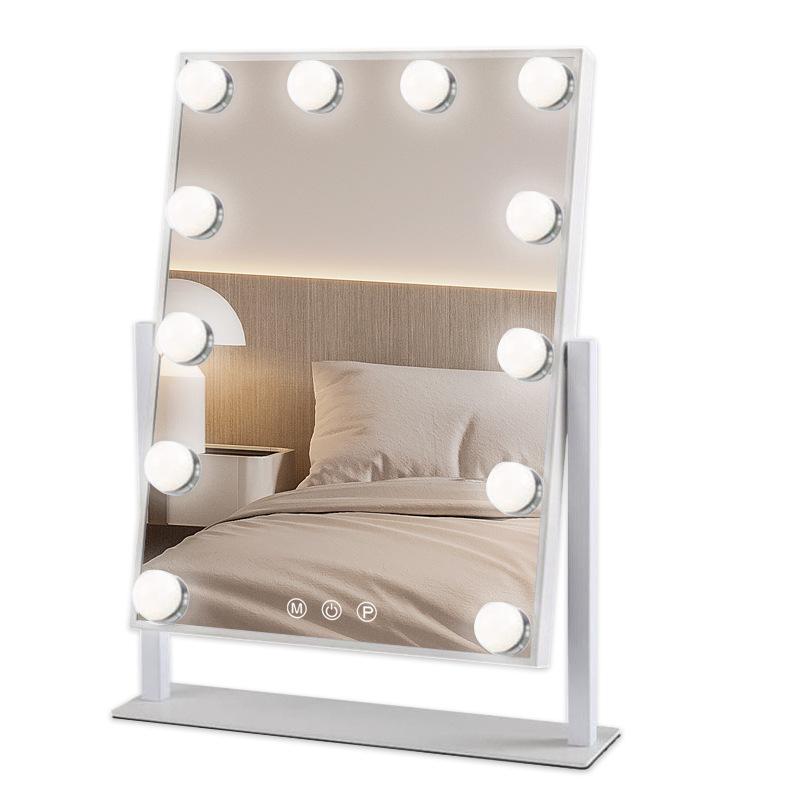 Lustro do makijażu Hollywood z żarówkami LED i trójkolorowym oświetleniem, Inteligentne lustro na biurko