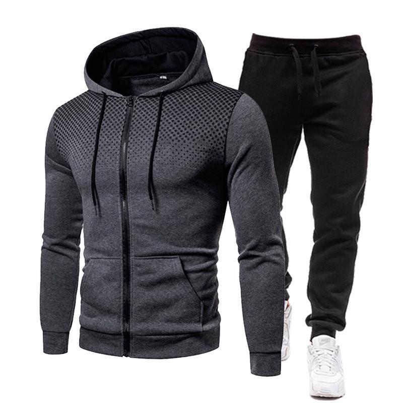 Men's Gradient Polka Dot Hooded Sportswear Set - Zipper Cardigan Hoodie & Joggers for Spring/Fall