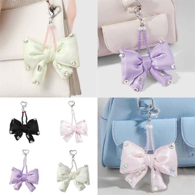 Adorable Rhinestones Bows Keyring Bag Decoration Fabric Multifunctional Keychain Portable Daily Essential