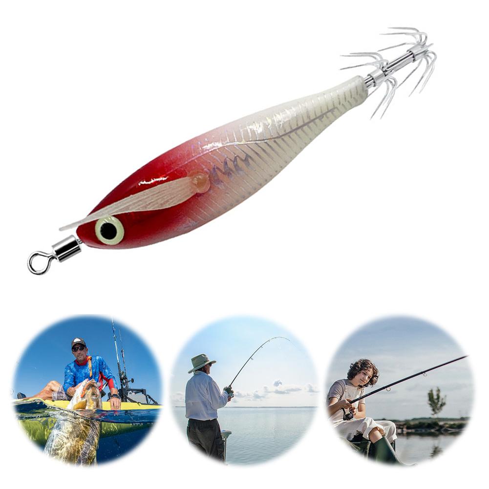 Luminous Artificial Squid Hook Horizontal Prawn Hook 80mm Wood Shrimp Cuttlefish Hard Bait for Cuttlefish Sea Fishing