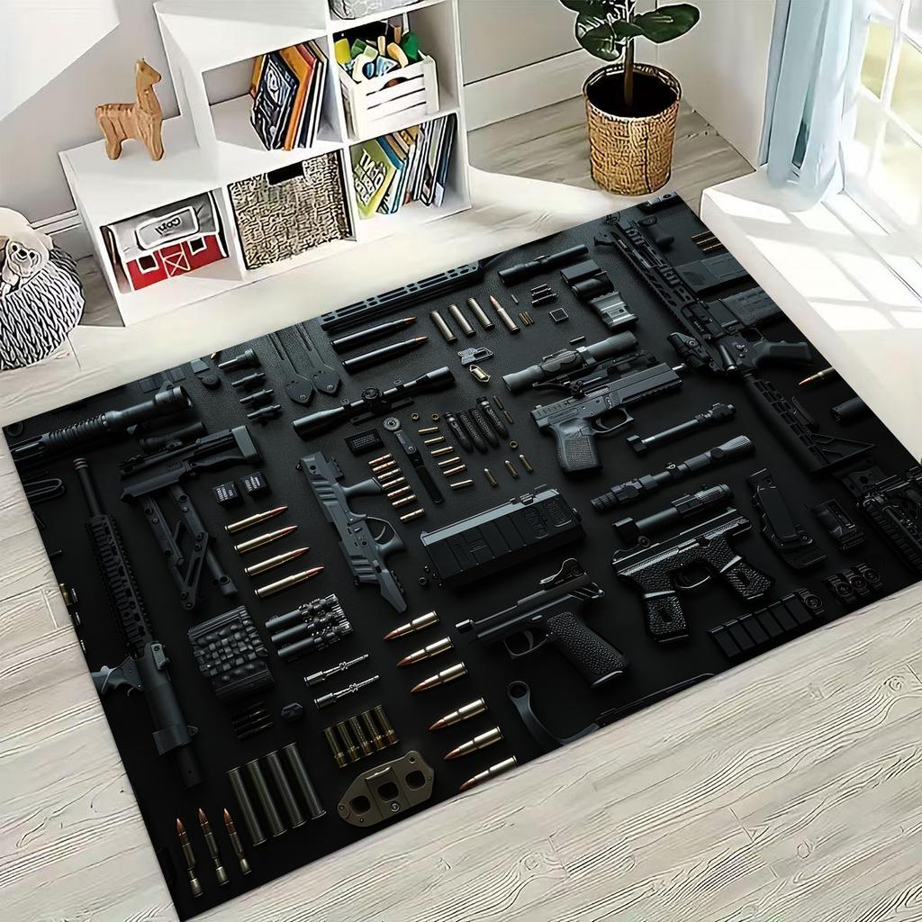 Holz Metall Waffenkoffer Boxx Militärausrüstung Moto Teppich für Schlafzimmer Wohnzimmer Sofa Zuhause Fußmatte Dekor, Kinder Spiel Rutschfeste Bodenmatte