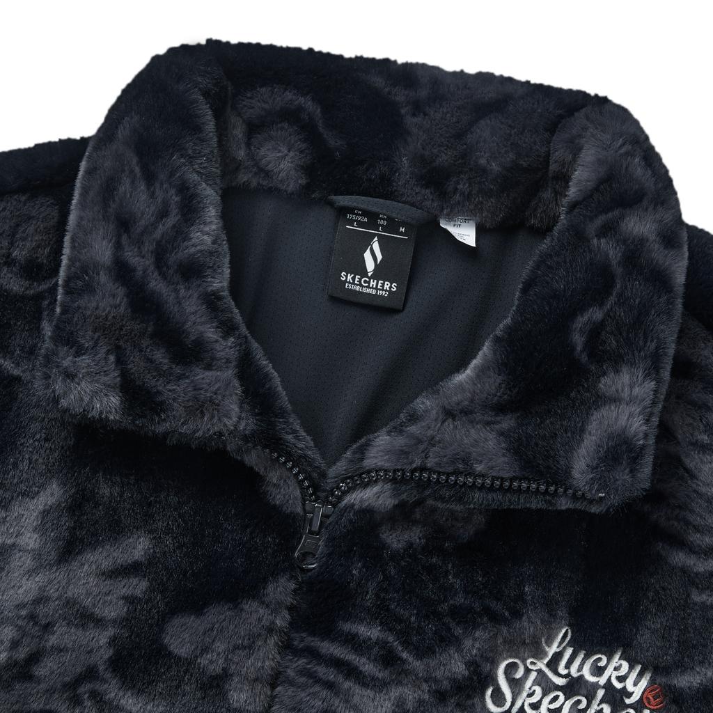 Skechers New Year Series S-Color Animal Print Stand Collar Knitted Velvet Jacket Unisex Outerwear Black L124U050-040X