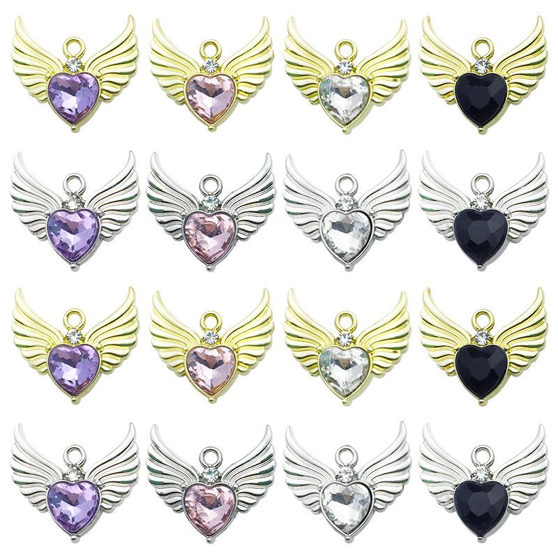 

21mm Heart-Shaped Epoxy Pendant with Rhinestone Wings - Handmade Keychain Accessory