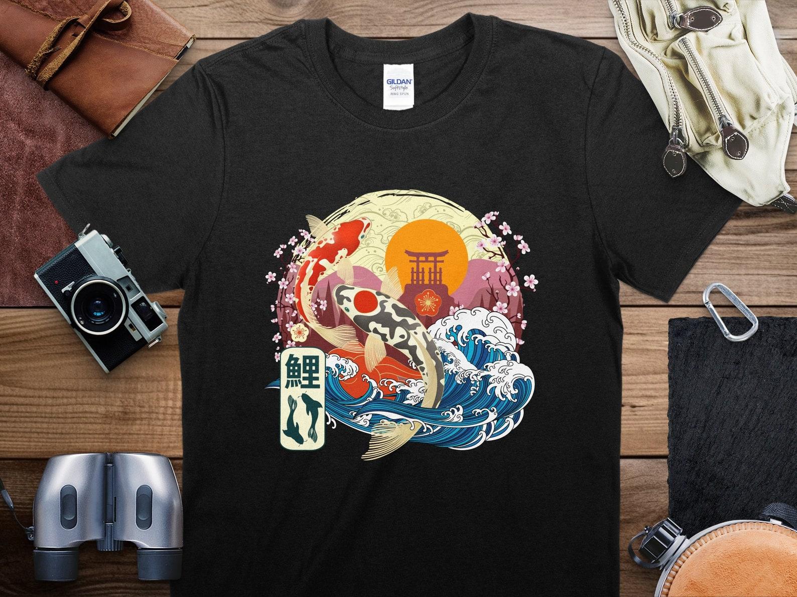 Japanese Koi Fish T-Shirt, Traditional Art Tee, Asian Inspired Graphic, Unisex Cotton Shirt, Nature and Culture Design Top, Gift L