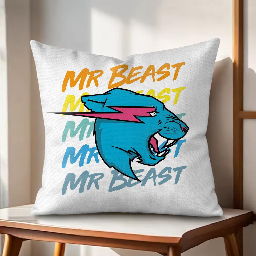 Funny Mr-B-Cute B-Beasts Cushion Cover Natural Linen Organic Fabric Double-Sided Printing Couch Pillow Covers Home Decor