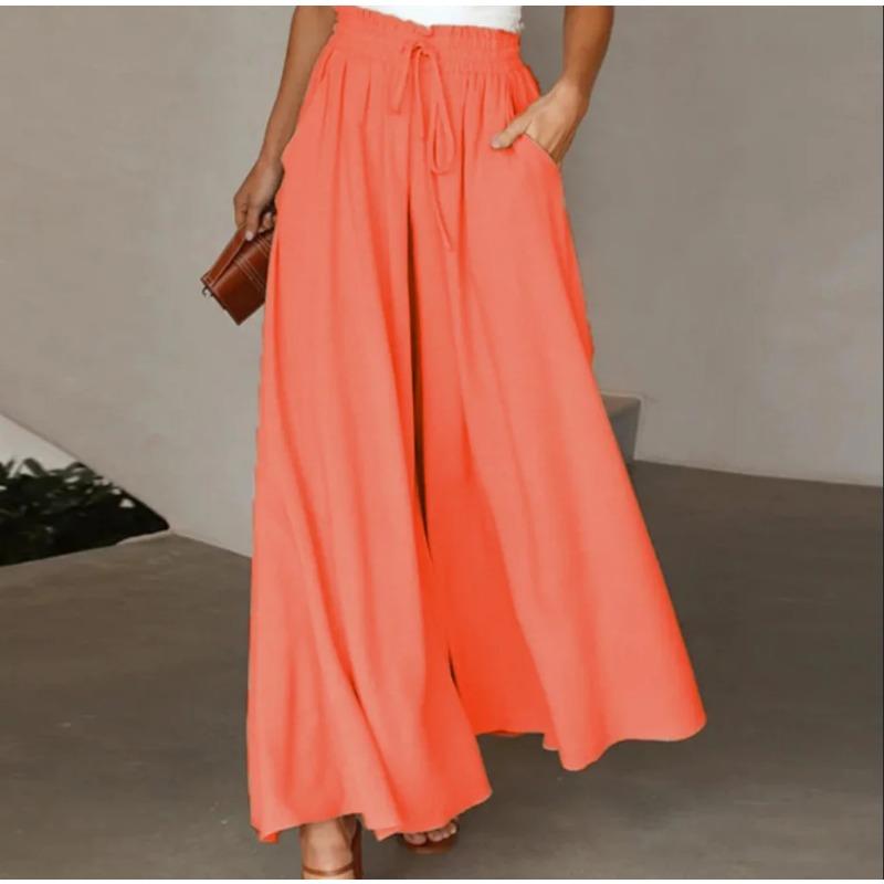 Einfarbige Damenhose mit elastischem Gürtel, weites Bein, hohe Taille, lange Culottes