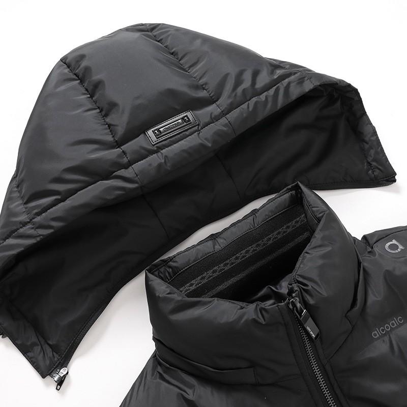 Mens Winter Down Jacket With Detachable Hood Knit Cuffs 90% White Duck Slim Fit Urban Daily Wear