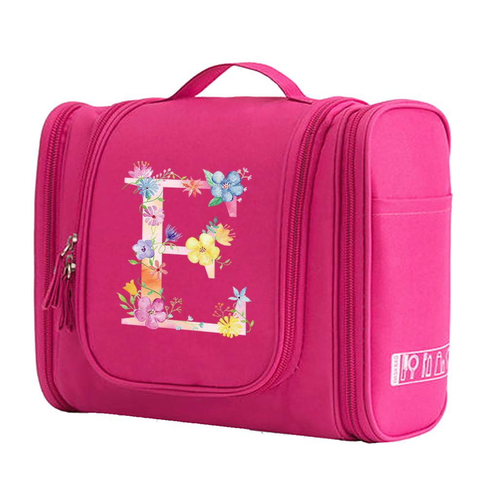 Travel Handbag Cosmetic Bags Make Up Case MakeUp Bag Wash Pouch Women Hook Up Organizer Pink Print Toiletry Accessory Storage