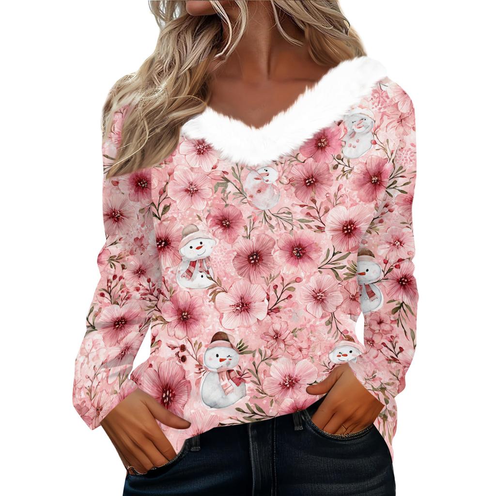 Long Sleeve Shirts For Women Cute Tops Christmas Prints Tees Blouses Casual Plus Size Basic Tops Pullover