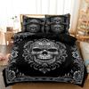 3 Pieces Vintage Ornate Gothic Skull Print Duvet Cover Set, White Scroll Flower Skeleton Dark Art Pattern Bedding