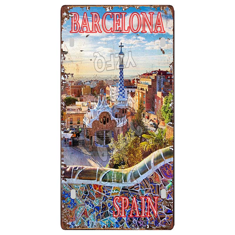Spain Seville Barcelona Travel Souvenir LIsence Metal Signs Plaque Decorative Wall Art Shop Club Bar Home Decor 30X15CM DC-1054A