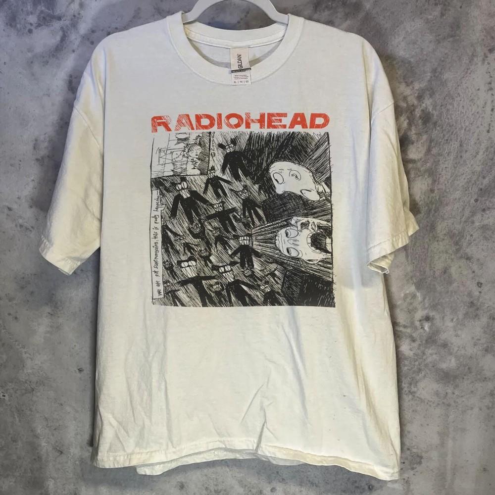 Radiohead Band Tshirt Radiohead Retro Style White Unisex Tshirt S5XL KH14862 Unisex T-Shirt XXXXL