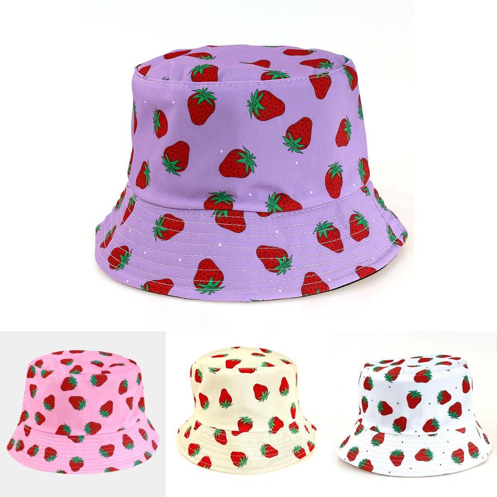 Sided Double Summer Strawberry Printed Fisherman Hat Outdoor Beach Sunshade Cap