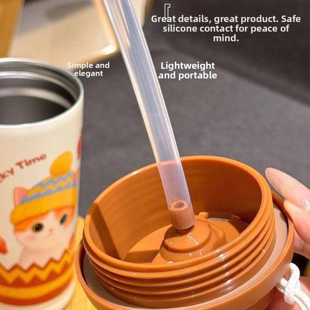 Portable 520ml Vacuum Cup Insulation Or Cooling Large Capacity Insulated Cup Cute Cat Thermal Water Bottle for Office Workers