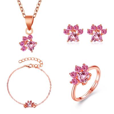 Elegantes, luxuriöses Schmuckset für Verlobungsfeiern für Frauen, niedliches Cartoon-Katzenpfoten-Kristall-Design, weiblicher Hochzeitsschmuck