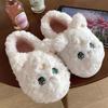 Fashion Cute Winter Plush Cat Shaped Slides Slippers Women's Cozy Feet Shoes Ladies Soft Home Furry Classic Bunny Slippers Big Size 44