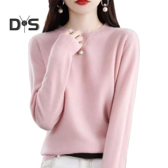 

Женский вязаный свитер с круглым вырезом, длинным рукавом, ребристой отделкой, пуловер, свитер, однотонный, свободный подол, трикотаж S розовый