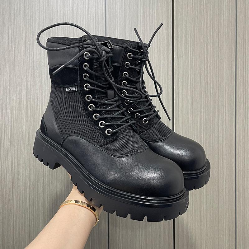 

Мужские повседневные ботинки на платформе в английском стиле для вечеринок и банкетов, дышащие парусиновые туфли, ковбойские ботинки на толстой подошве, красивые мотоциклетные боты для мужчин 280 чёрный