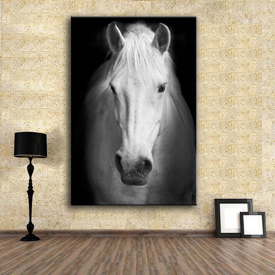 HAOSHUNDA Wall Art Prints Fine Art Prints Wall Painting White Horse Animal Picture For Living Room