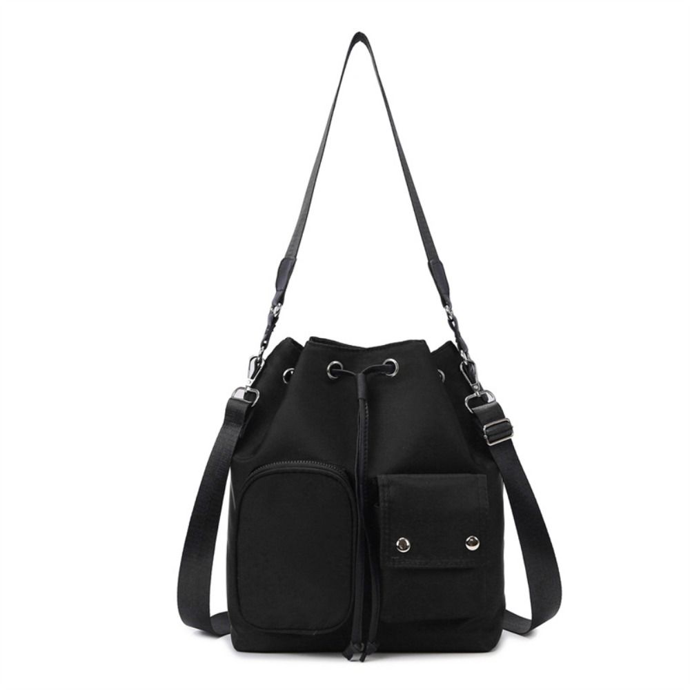 Eimertasche im koreanischen Stil mit Kordelzug, einfarbig, große Kapazität, Umhängetasche aus Nylon, Nischendesign, Unterarmtasche, Schultertasche aus Canvas