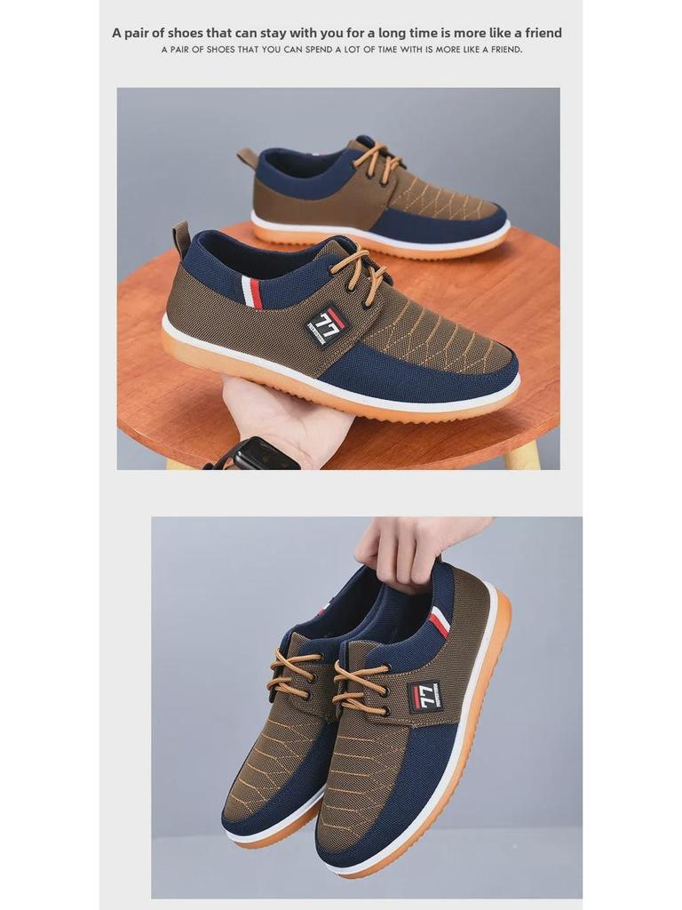 Męskie oddychające, lekkie, odporne na zużycie płócienne buty do biegania z podeszwą z kauczuku – wszechstronne na jesień i do prowadzenia samochodu.