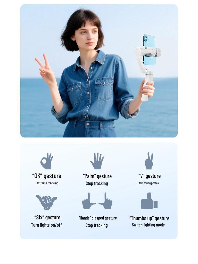 Three-Axis Handheld Gimbal for Smartphones with Face Tracking and Anti-Shake for Live Streaming and Photography