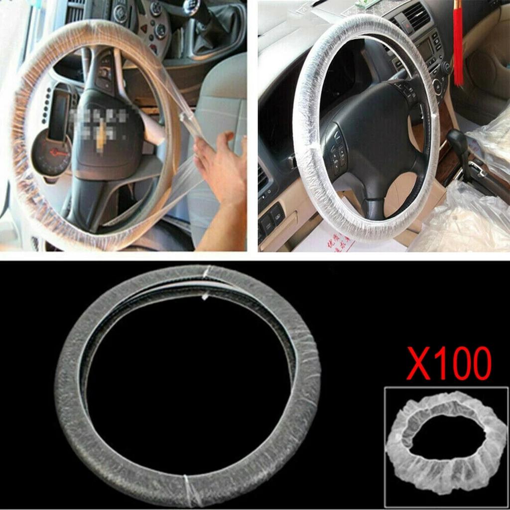 100Pcs Universal Disposable Steering Wheel Covers Elastic Plastic Anti-dust