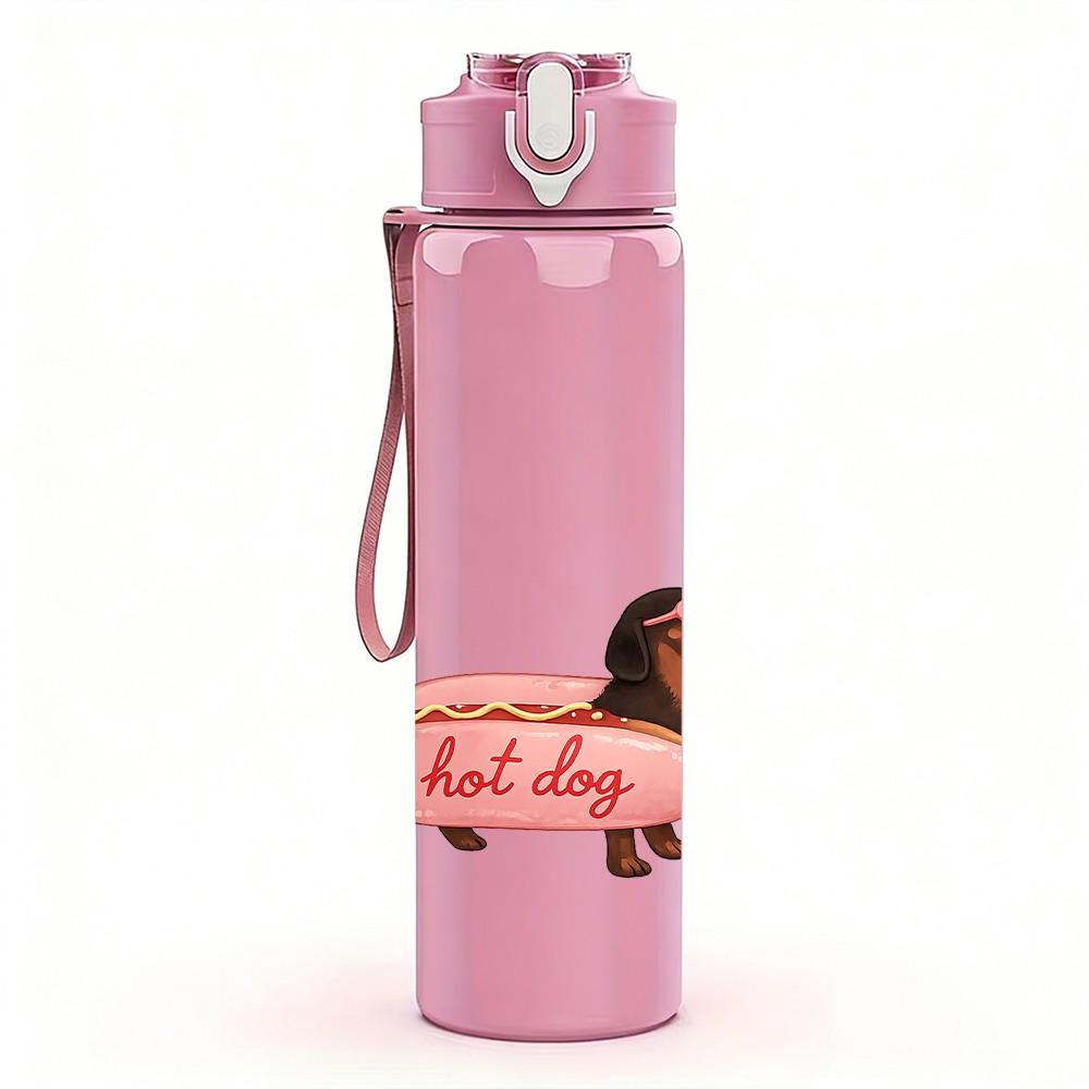 1PC Dachshund Dog Heart Balloon 750ml Color Plastic Sports Water Bottle Leakproof Flip Straw Lid Suitable for Sports Office Home Use