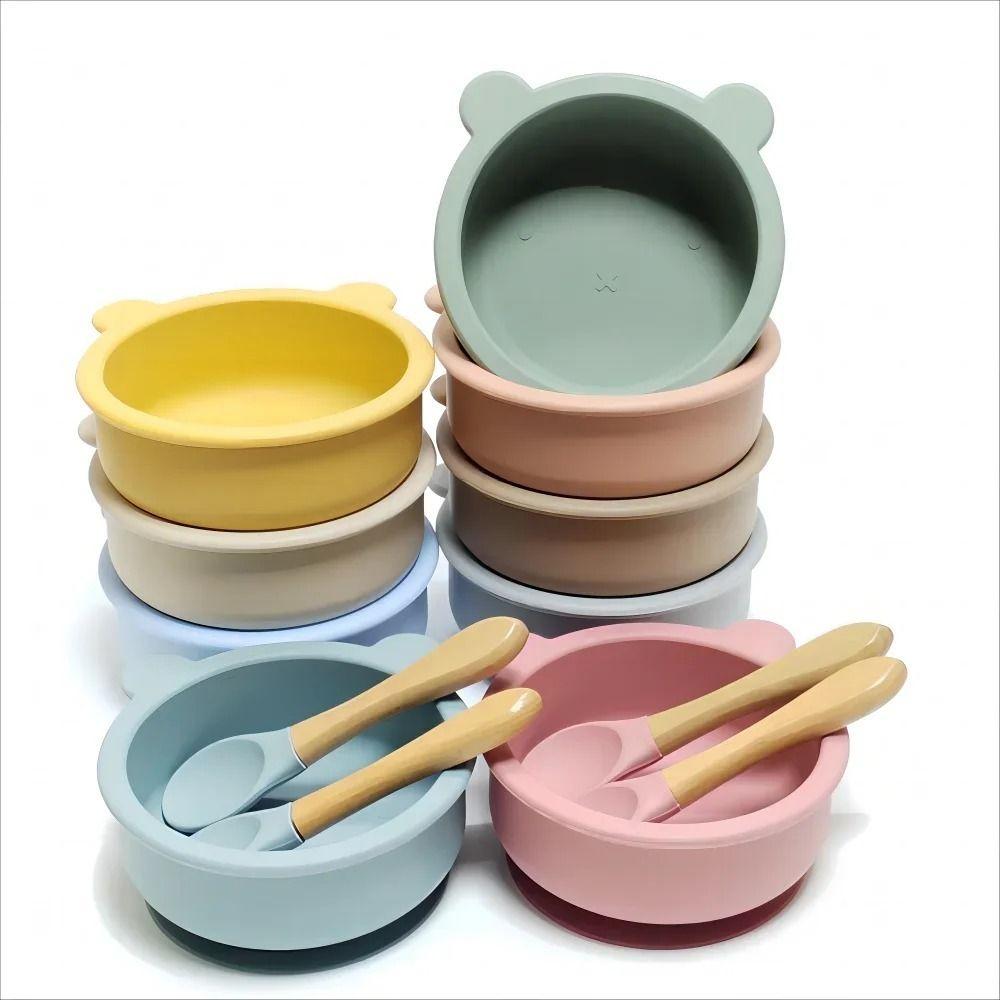 Waterproof Silicone Suction Bowls Flexible Feeding Bowl Set Feeding Tableware  Learning To Eat
