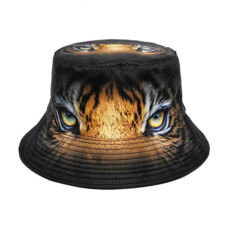 Spring and Summer Polyester Cartoon Tiger Print Bucket Hat Fisherman Hat Outdoor Travel Sun Cap For Men And Women 17