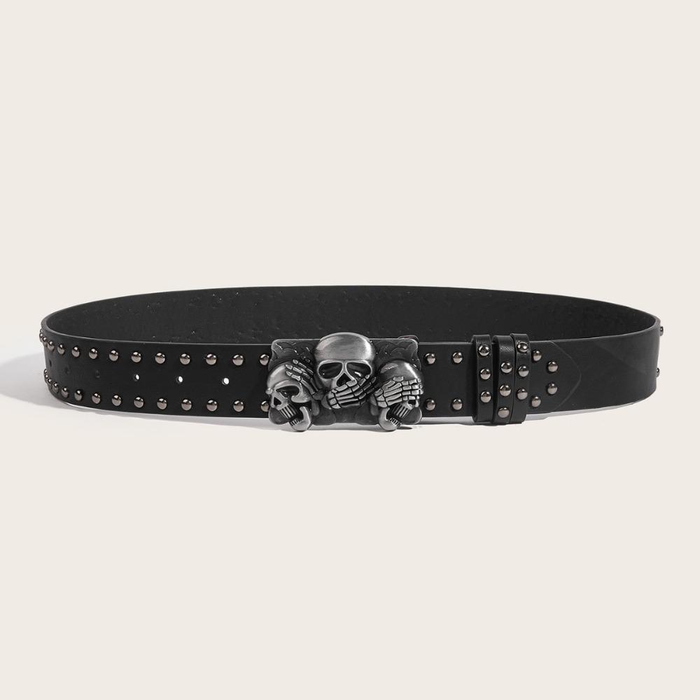 Adjustable Skull Wide Waistband Y2K Skeleton Fingers Belt Vintage Black Rivet Belt Ornament