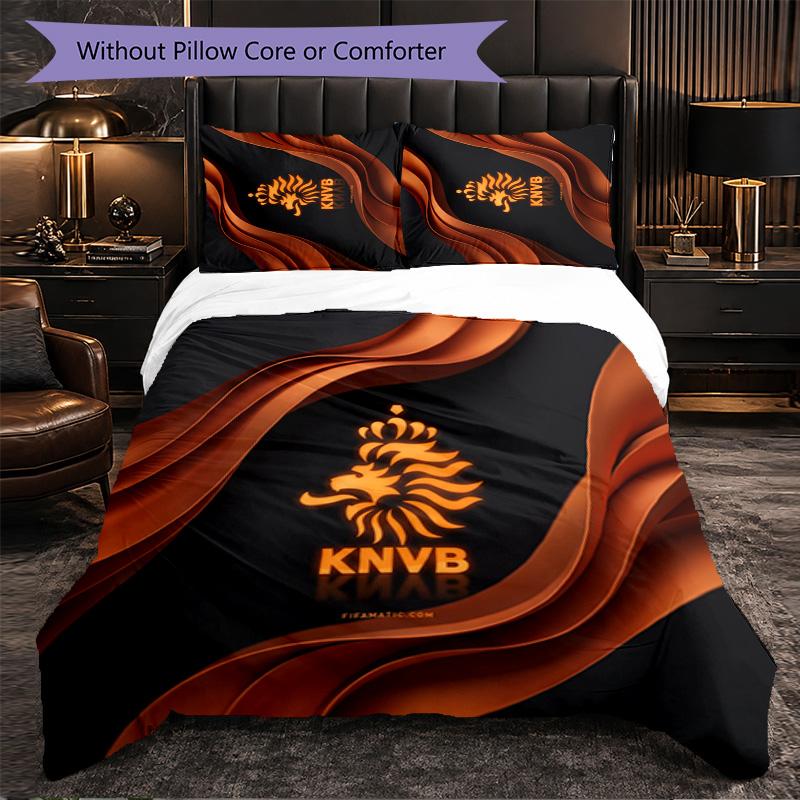 Netherlands Football Pattern 3 Pieces Bedding Set Soft Microfiber Duvet Cover with Pillow Cases for Bedroom