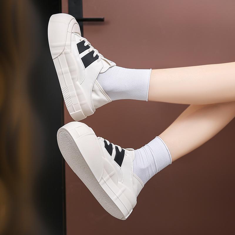 New 5cm Synthetic Women's Stable High Platform Thick Sole Sneakers Fashionable Spring and Autumn Vulcanized Lace Up Shoes