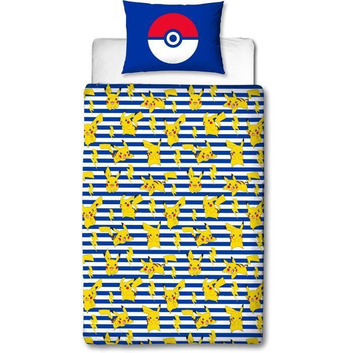 Parure De Lit Réversible - POKEMON - Pikachu IV - Microfibre - 1 Housse De Couette 140 X 200 Cm + 1 Taie 63 X 63 Cm