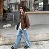 Men's Autumn Punk Brown Distressed Leather Motorcycle Jacket with Turn-Down Collar