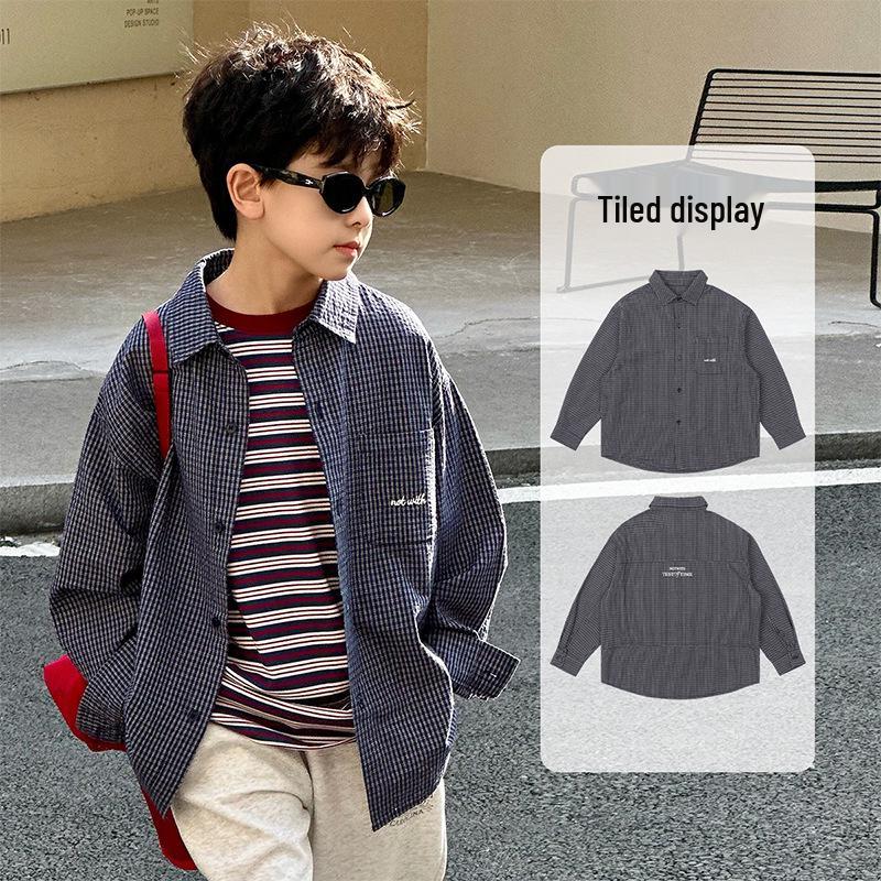 

Boys Trendy Plaid Cotton Shirt Jacket - Spring 2026 Collection, Medium & Large Sizes 170 cm синий