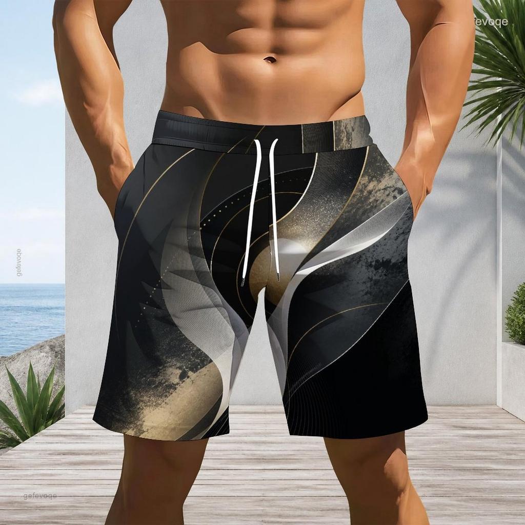 Men s Plus Size Colorful Ink Splash Printed Drawstring Waist Straight Leg Beach Shorts With Side Pockets