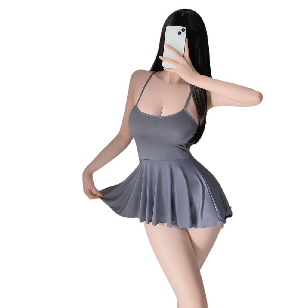 Sexy Pajamas Sexy Uniform Ice Silk Suspender Hip Skirt Stockings Seduction Passion Robe