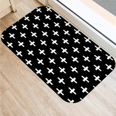 Anti-slip Bathroom Door Mat Oil-proof Kitchen Rug Bedroom Living Room Black and White Geometric Print