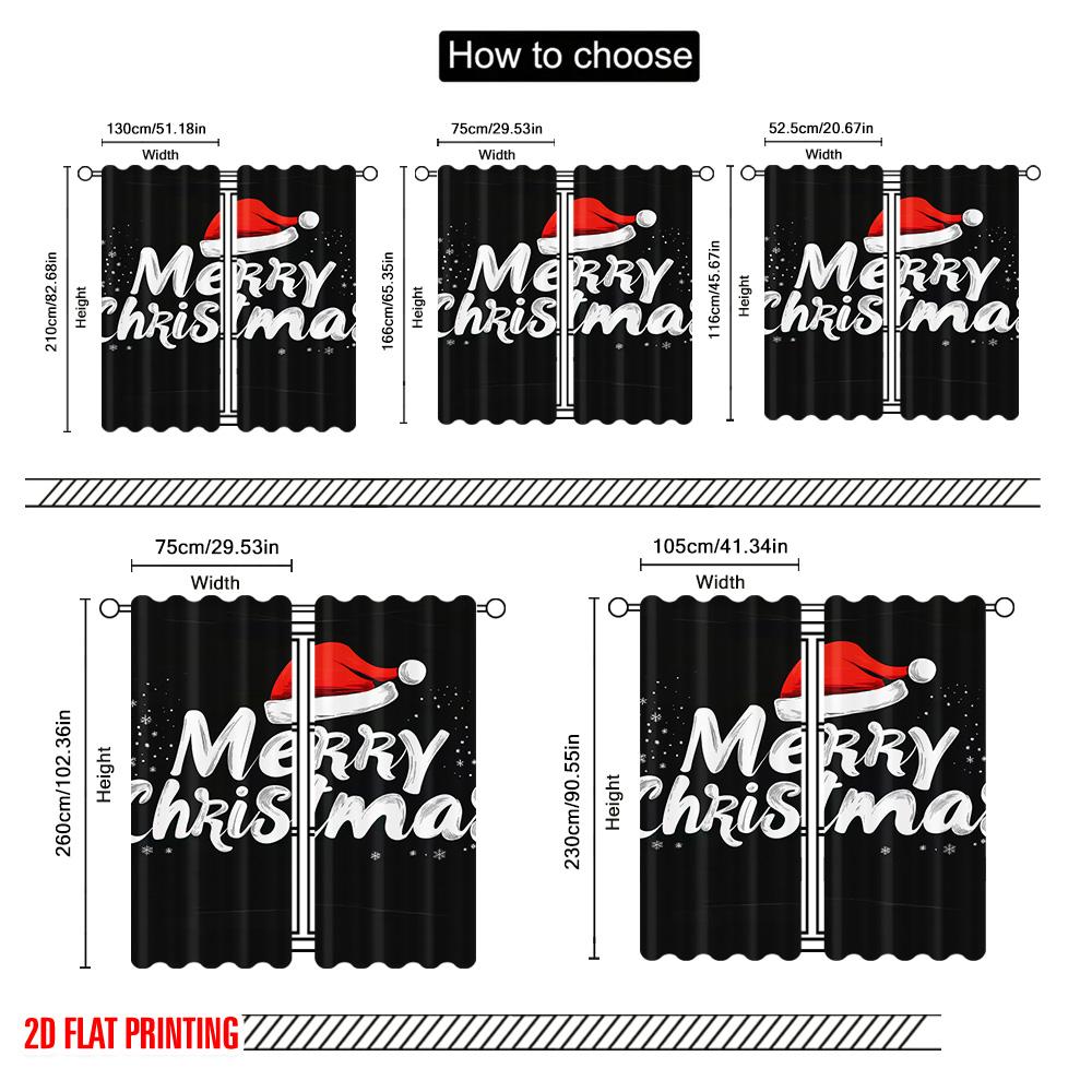 Flat Printing Merry Christmas Popular Window Curtains Versatile Fabric Without Electricity Family Set Of 2 Made Polyester