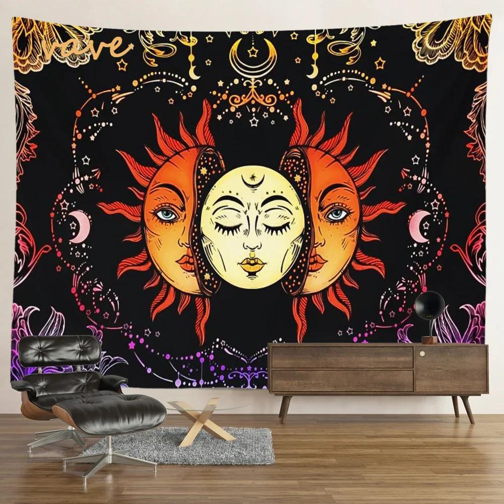 VIKAMA Mysterious Tarot Tapestry Sun Moon Mandala Wall Hanging for Meditation Witchcraft Altar Bohemian Home Decoration