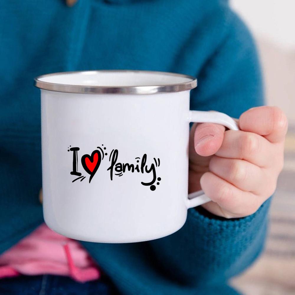 Ich Liebe Meine Familie Emaille Kaffeetassen Getränke Wasserbecher Lagerfeuerparty Getränk Bier Wein Saftbecher Dessert Kakao Milch Henkeltasse