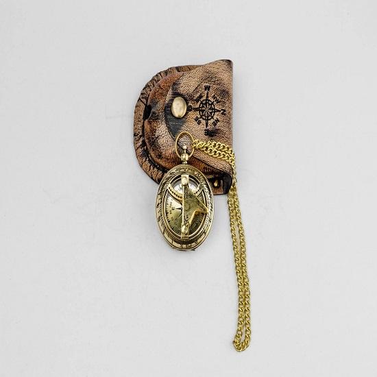 

Brass Sundial Compass 5.08 cm Pocket Compass with Leather Cover Travel Compass Unique Gift for Travelers, Collectors, Outdoors