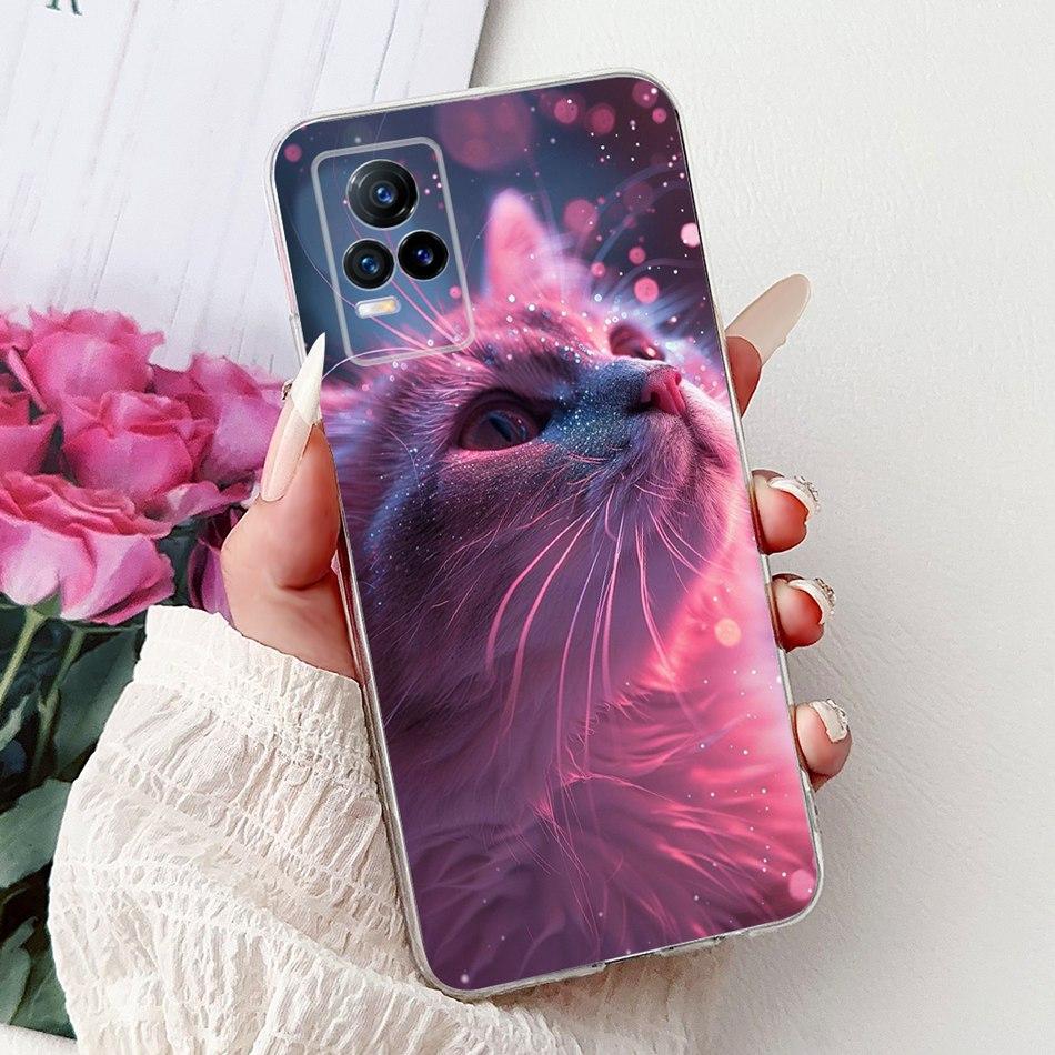 For Vivo V21e V2061 / V21 4G 5G V2050 V2066 Phone Case VivoV21e V 21 4G Elegant Floral Cat Printing Soft Silicone TPU Cases