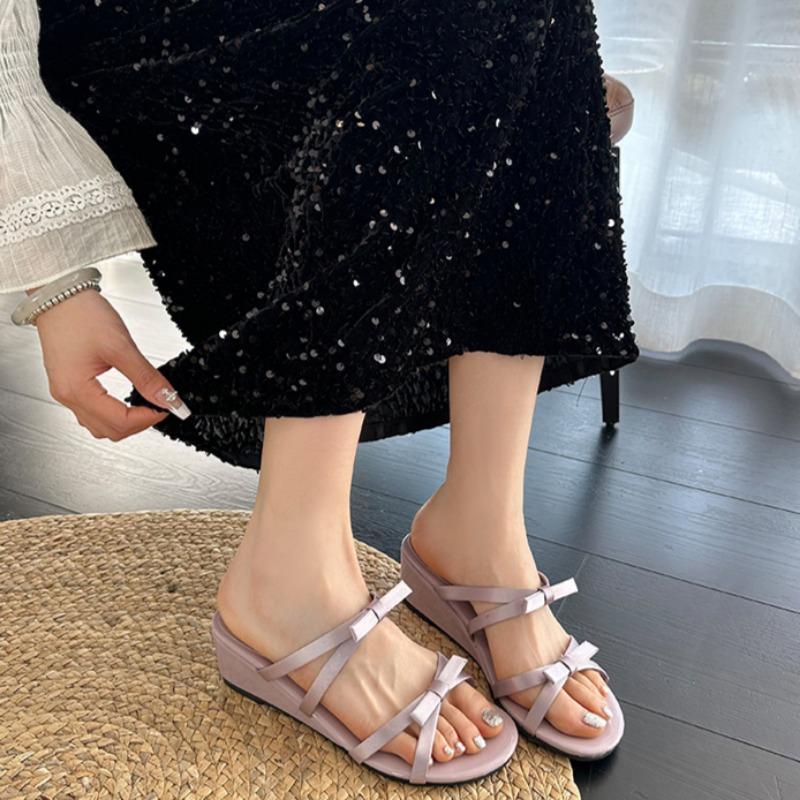 

Модные туфли-клинья женские элегантные туфли на среднем каблуке модные шлепанцы-вьетнамки лодочки 2025 новая летняя коллекция дизайнерские слайды 40