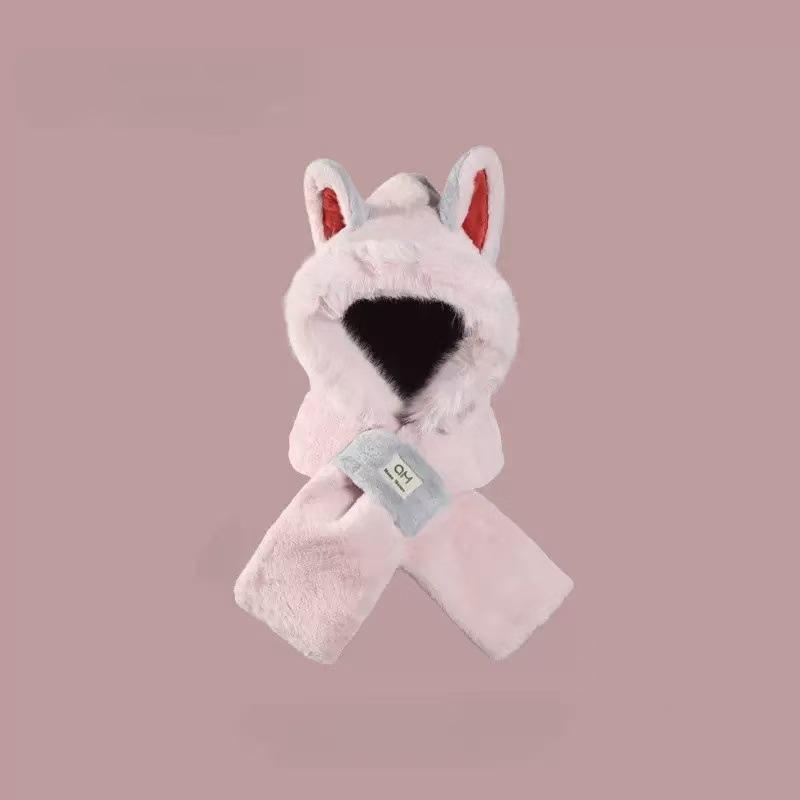 

Зимняя шапка и шарф интегрированные женские лисьи ушки плюшевая теплая защита ушей велосипедная холодная зима новая