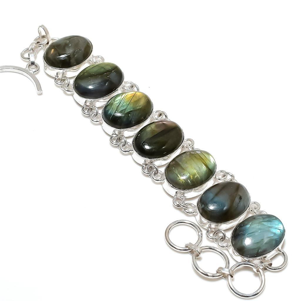 Natural Labradorite Gemstone Handmade 925 Sterling Silver Bracelet, Labradorite Bracelet For Wife , Unisex Bracelet, Father's Day Gifts