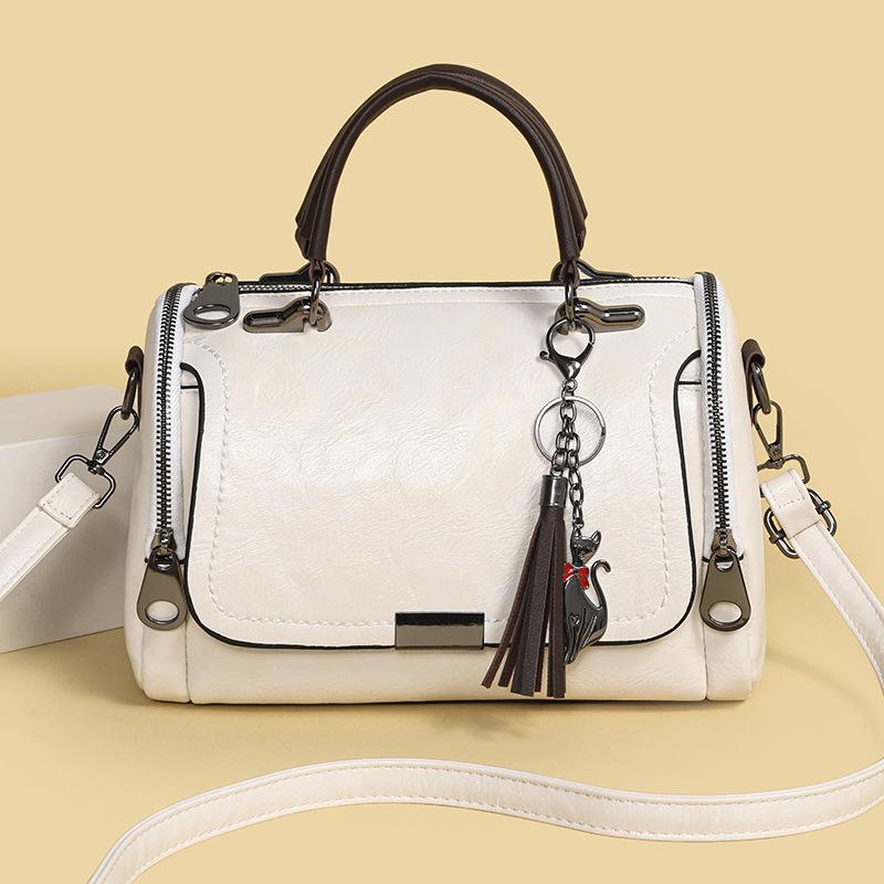 Fashionable Handbag for Women - Soft Leather Boston Pillow Bag - Simple and Versatile Crossbody Bag