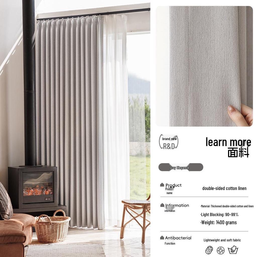 Elegant Double-Sided Cotton Linen Light-Blocking Curtains with Retro Design and Multiple Specifications