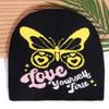 2000s Butterfly Pattern Knitted Hat Streetwear Design Breathable Acrylic Fibre Hat For Outdoor Music Festival Daily Use